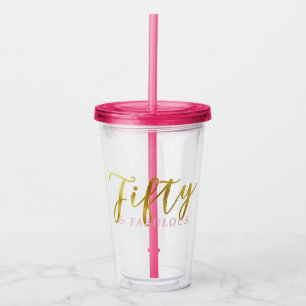 Vijftig en Fabulous Chic Pink Gold Acryl Drinkbeker