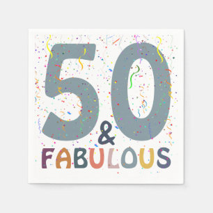 Vijftig en Fabulous Confetti Blue Modern Birthday Servet