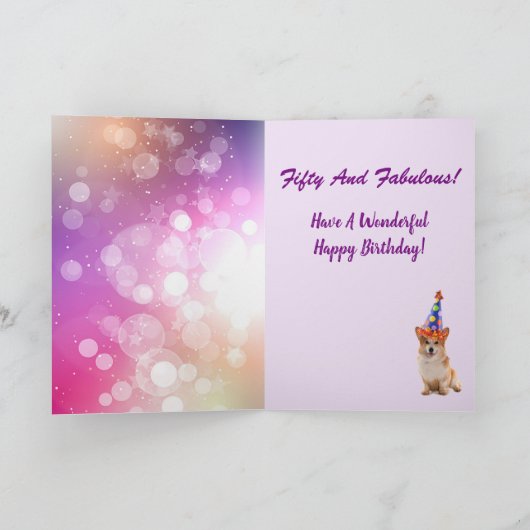 Vijftig en Fabulous Corgi Birthday Kaart (Binnen)