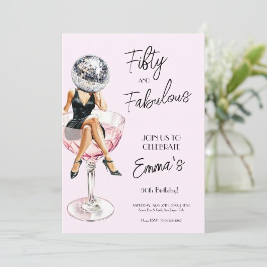 Vijftig en Fabulous Disco Verjaardag Custom Invite Kaart (Staand voorkant)