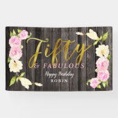 Vijftig en Fabulous Elegant Floral Birthday Spandoek (Horizontaal)