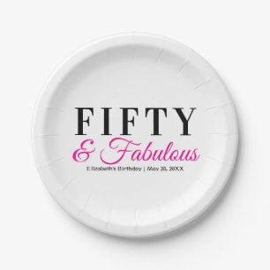 Vijftig en Fabulous Fancy Heet Roze 50ste Verjaard Papieren Bordje