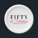 Vijftig en Fabulous Fancy Hot Pink 50th Verjaardag Papieren Bordje<br><div class="desc">Fifty and Fabulous,  een fancy hot pink design,  een geweldige manier om een 50e verjaardag in stijl te vieren</div>