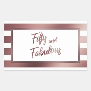 Vijftig en Fabulous Faux Roos Gold & White Stripes Rechthoekige Sticker