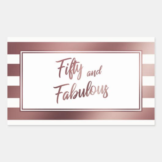 Vijftig en Fabulous Faux Roos Gold & White Stripes Rechthoekige Sticker (Voorkant)