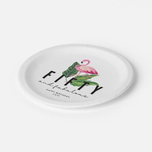 Vijftig en Fabulous Flamingo 50th Birthday Party Papieren Bordje (Gekanteld)
