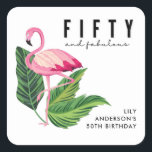 Vijftig en Fabulous Flamingo 50th Birthday Party Vierkante Sticker<br><div class="desc">Fun flamingo 50 en fabulous design stickers die kunnen worden gebruikt voor gunsten of als envelopsluitkleppen. Ideaal voor het vieren van de 50ste verjaardag van een geweldige vrouw. Bezoek onze winkel om partijproducten in dit ontwerp te coördineren.</div>