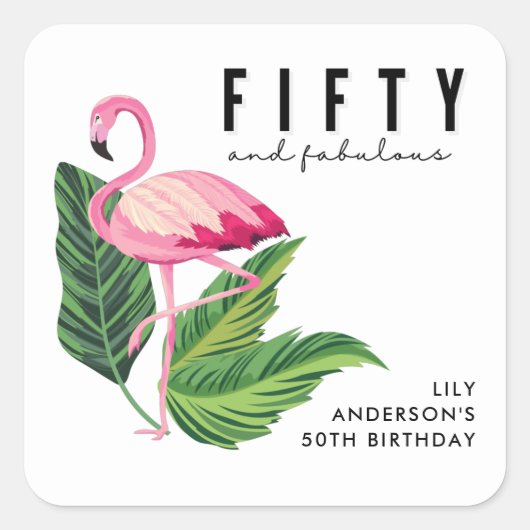 Vijftig en Fabulous Flamingo 50th Birthday Party Vierkante Sticker (Voorkant)