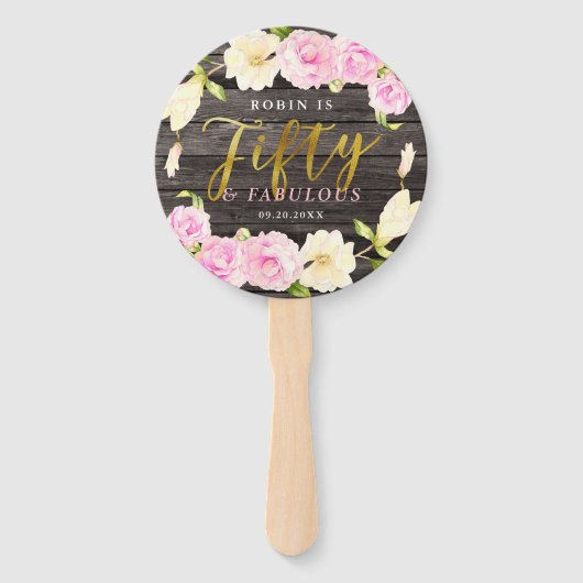 Vijftig en Fabulous Floral 50ste verjaardag Handwaaier (Voorkant)