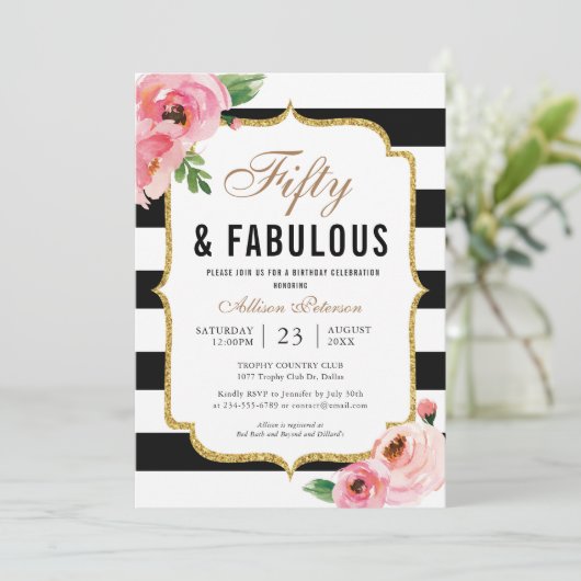 Vijftig en Fabulous Floral 50ste verjaardag van de Kaart (Staand voorkant)