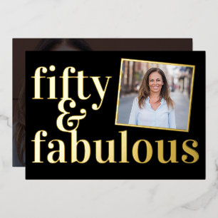 Vijftig en Fabulous Foto 50ste Verjaardag Goud Folie Uitnodiging