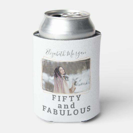 Vijftig en Fabulous Foto Moderne Verjaardag Blikjeskoeler (Blikje Voorkant)
