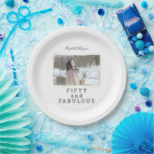 Vijftig en Fabulous Foto Moderne Verjaardag Papieren Bordje (Feest)