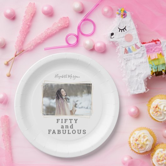 Vijftig en Fabulous Foto Moderne Verjaardag Papieren Bordje (Feest)