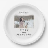 Vijftig en Fabulous Foto Moderne Verjaardag Papieren Bordje (Voorkant)