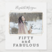 Vijftig en Fabulous Foto Moderne Verjaardag Wijn Etiket (Enkel label)