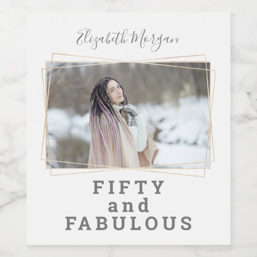 Vijftig en Fabulous Foto Moderne Verjaardag Wijn Etiket (Enkel label)