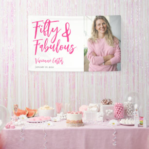 Vijftig en Fabulous Foto Roze 50ste Verjaardagsfee Spandoek