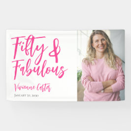 Vijftig en Fabulous Foto Roze 50ste Verjaardagsfee Spandoek