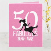 Vijftig en Fabulous Glamoureuze Roze Moderne Dag Kaart (Gele Bloem)