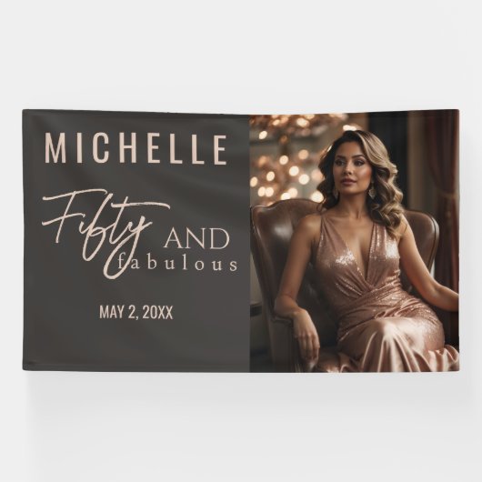 Vijftig en Fabulous Glamoureuze Verjaardagsfeestje Spandoek (Horizontaal)