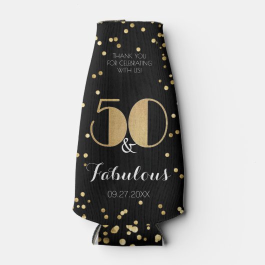 Vijftig en Fabulous Gold 50e verjaardag Flesjeskoeler (Voorkant)