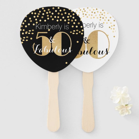 Vijftig en Fabulous Gold 50e verjaardag Handwaaier (Voorkant en achterkant)