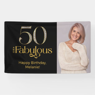 Vijftig en Fabulous Goud Zwart 50ste Verjaardag Fo Spandoek