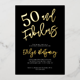 Vijftig en Fabulous Goud Zwart 50ste Verjaardagsfe Folie Uitnodiging