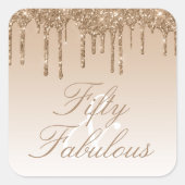 Vijftig en Fabulous Gouden Glitter Drip Vierkante Sticker (Voorkant)