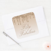 Vijftig en Fabulous Gouden Glitter Drip Vierkante Sticker (Envelop)