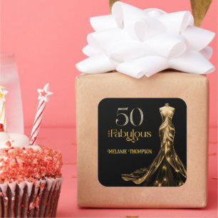 Vijftig en Fabulous Gouden Jurk Zwart 50ste Verjaa Vierkante Sticker