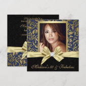 Vijftig en Fabulous gouden marine damast |50e verj Kaart (Voorkant / Achterkant)