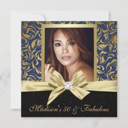 Vijftig en Fabulous gouden marine damast |50e verj Kaart (Voorkant)