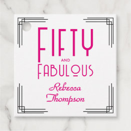Vijftig en Fabulous Heet Roze Art Deco 50ste Verja Bedankjes Labels
