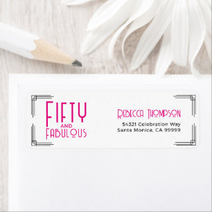Vijftig en Fabulous Heet Roze Art Deco 50ste Verja Etiket