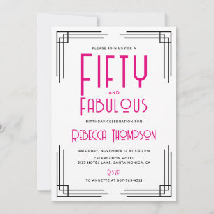 Vijftig en Fabulous Heet Roze Art Deco 50ste Verja Kaart
