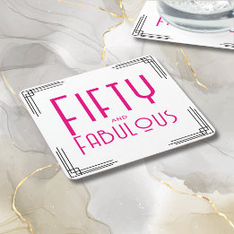Vijftig en Fabulous Heet Roze Art Deco 50ste Verja Kartonnen Onderzetters