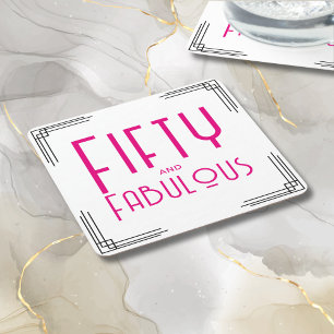Vijftig en Fabulous Heet Roze Art Deco 50ste Verja Kartonnen Onderzetters