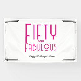 Vijftig en Fabulous Heet Roze Art Deco 50ste Verja Spandoek