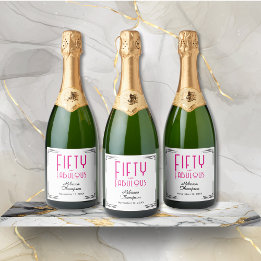 Vijftig en Fabulous Heet Roze Art Deco 50ste Verja Sparkling Wijnetiket