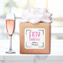 Vijftig en Fabulous Heet Roze Art Deco 50ste Verja Vierkante Sticker