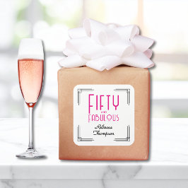 Vijftig en Fabulous Heet Roze Art Deco 50ste Verja Vierkante Sticker