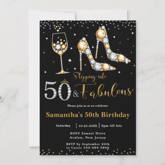 Vijftig en Fabulous Hoge Hakken Bubbly 50ste Verja Kaart (Voorkant)