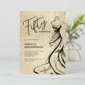 Vijftig en Fabulous Jurk Goud 50e Verjaardag Kaart (Staand voorkant)