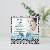 Vijftig en Fabulous lichtblauw demask 50th Birthda Kaart (Staand voorkant)