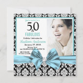 Vijftig en Fabulous lichtblauw demask 50th Birthda Kaart (Voorkant)