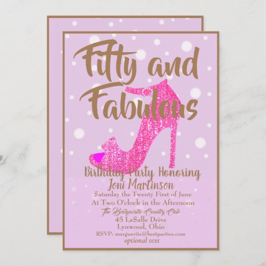 Vijftig en Fabulous Meisjesachtig Roze Goud Tekst Kaart (Voorkant / Achterkant)