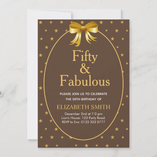 Vijftig en Fabulous met gouden sterren op bruin Kaart (Voorkant)