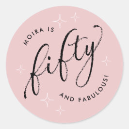 Vijftig en Fabulous Modern Dusty Pink 50th Verjaar Ronde Sticker